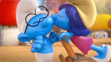smurfstorm crying|smurfs blossom and brainy kiss.